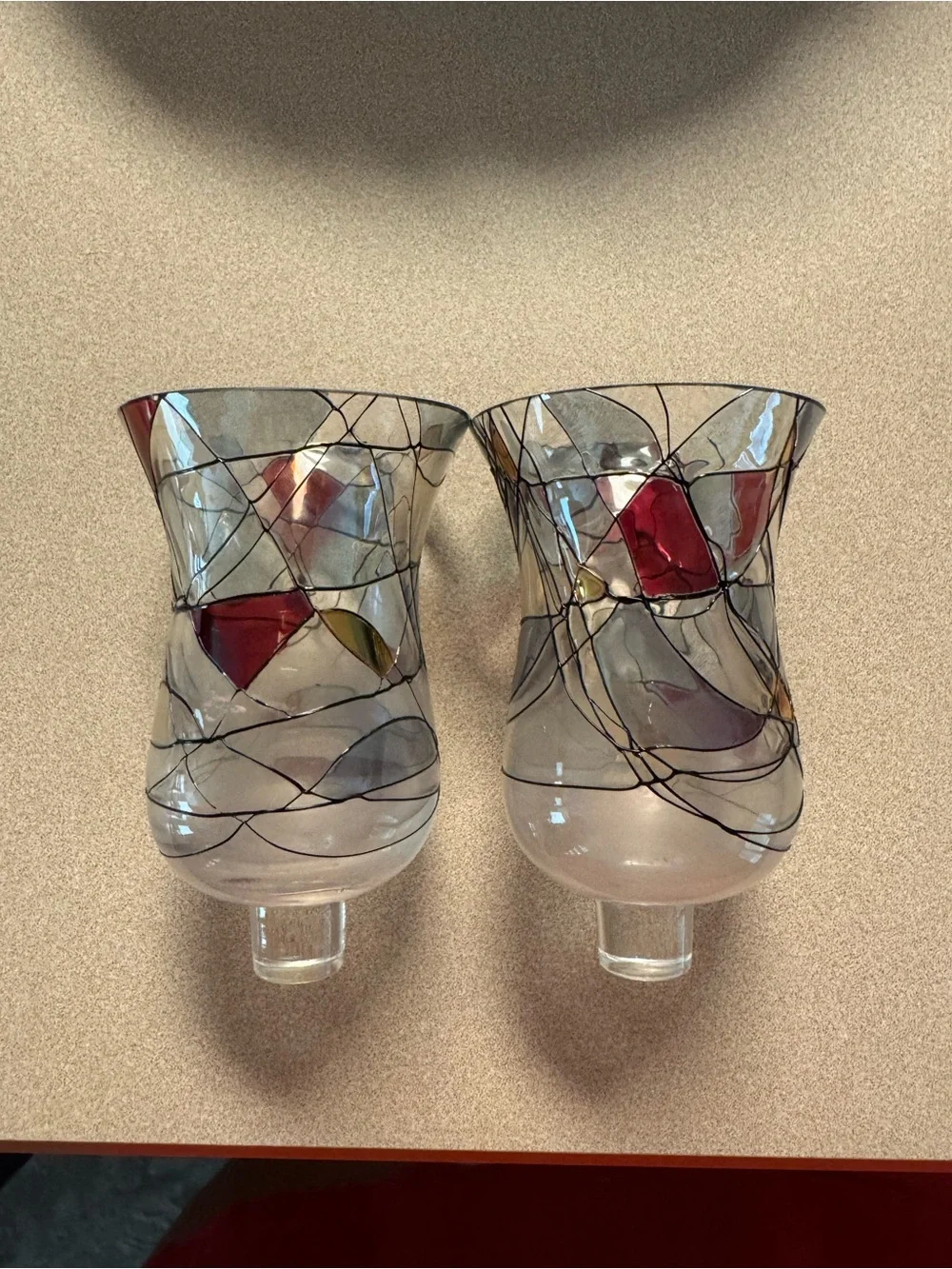 Antique stain glass votives - candle holders